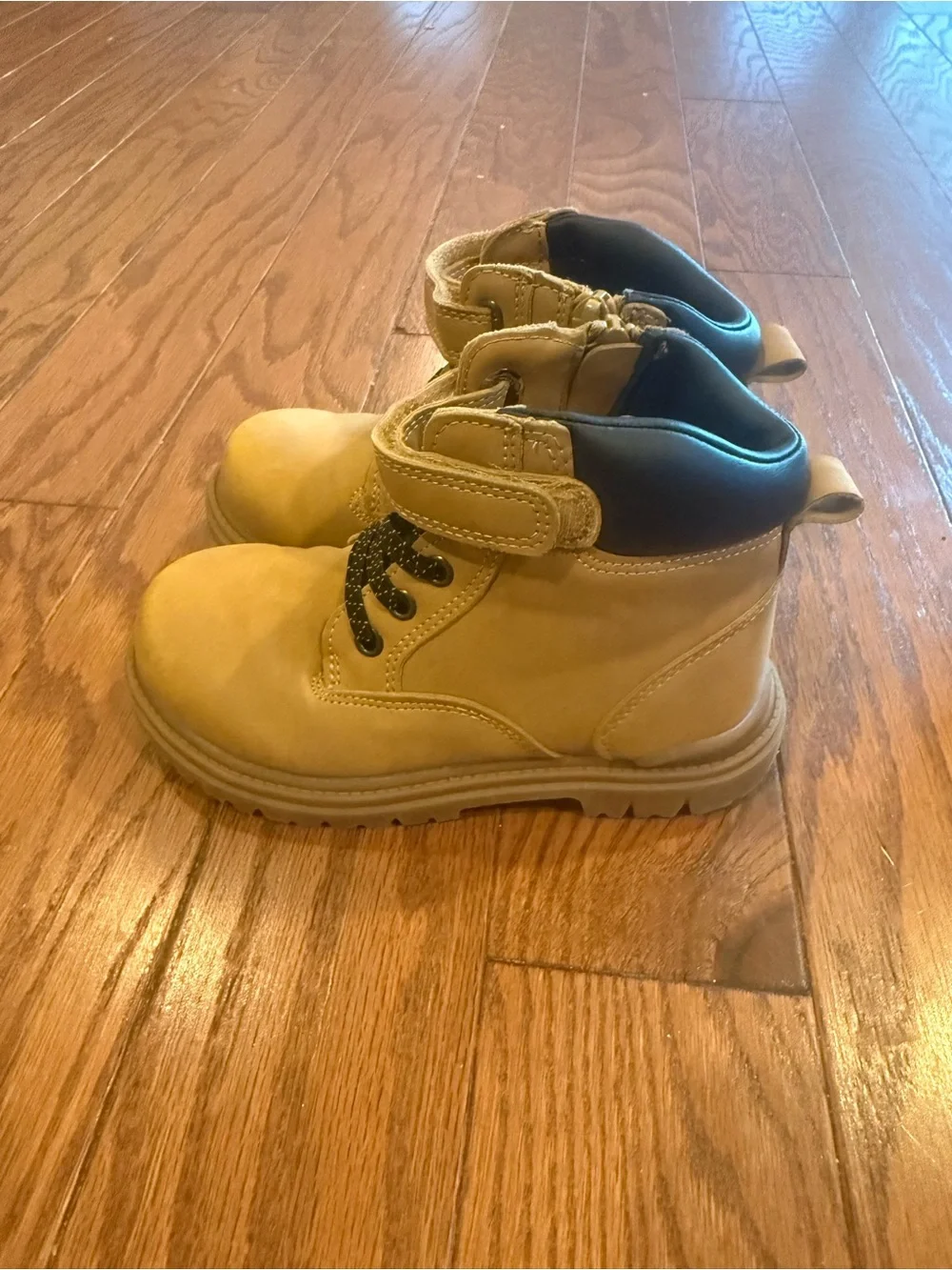 wonder nation Tan Kids Hiking-Style Ankle Boots with Hook & Loop Strap